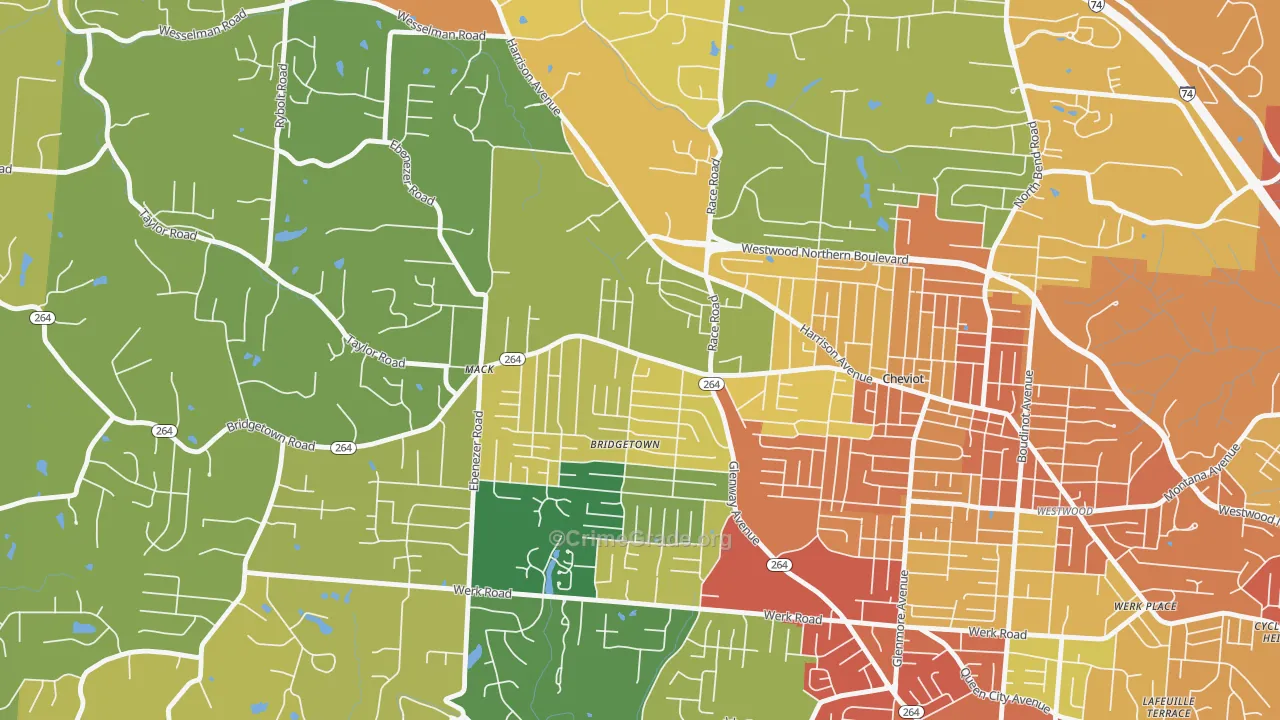 Bridgetown North, Cincinnati, OH Map of Assault Rates