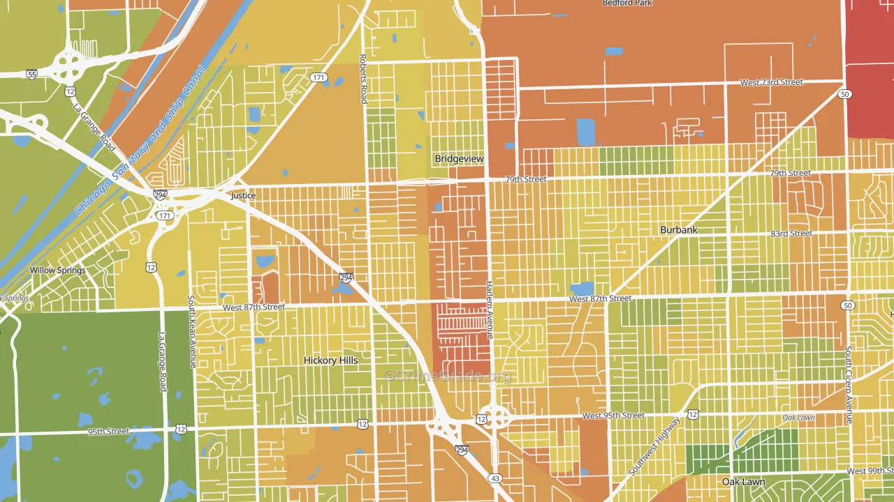 Bridgeview, IL Map of Assault Rates
