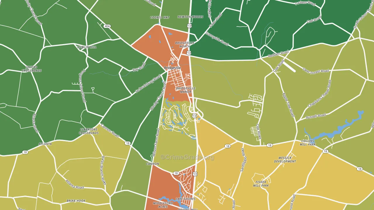 Bridgeville, DE Map of Assault Rates