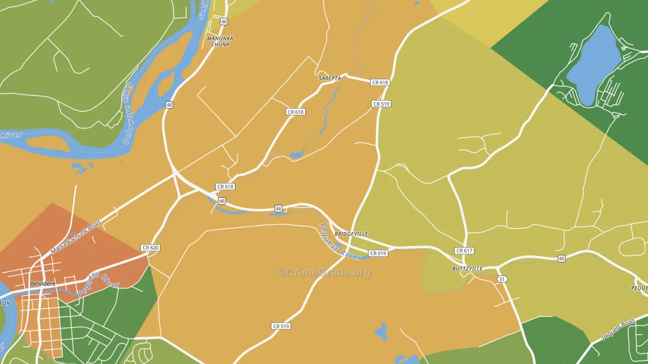Bridgeville, NJ Map of Assault Rates