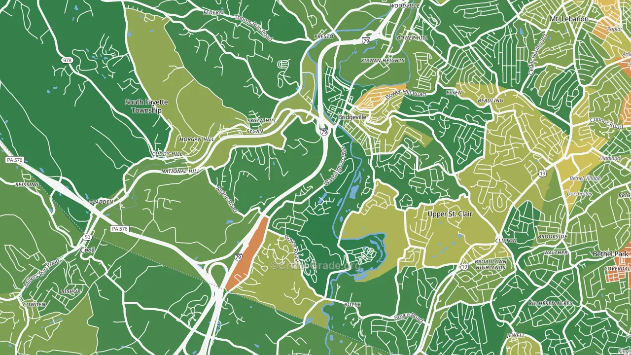 Bridgeville, PA Map of Assault Rates