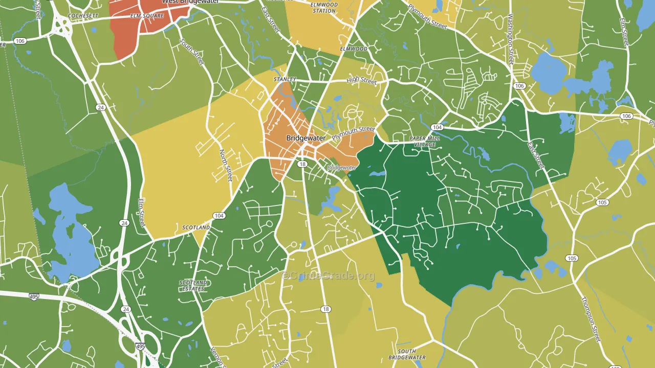 Bridgewater, MA Map of Assault Rates