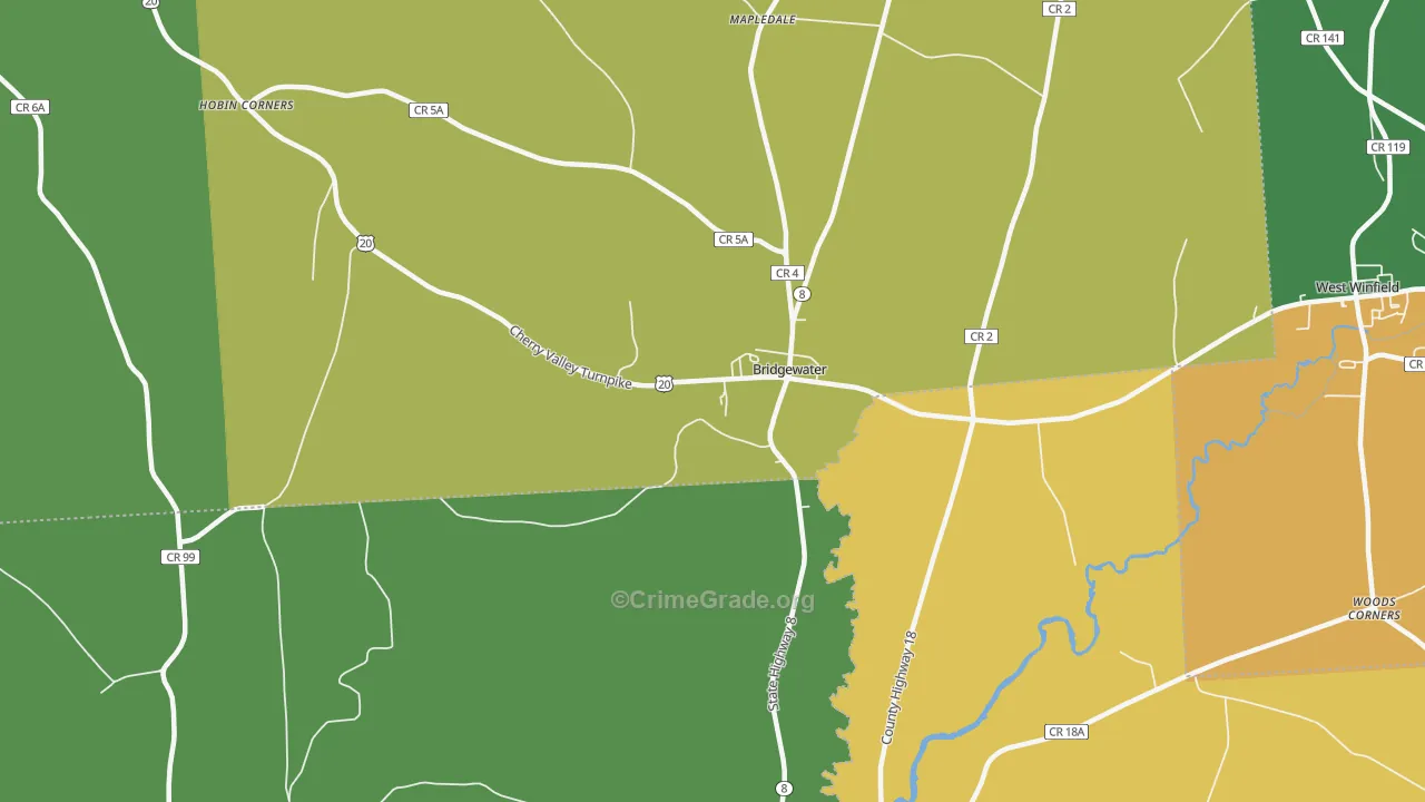 Bridgewater, NY Map of Assault Rates