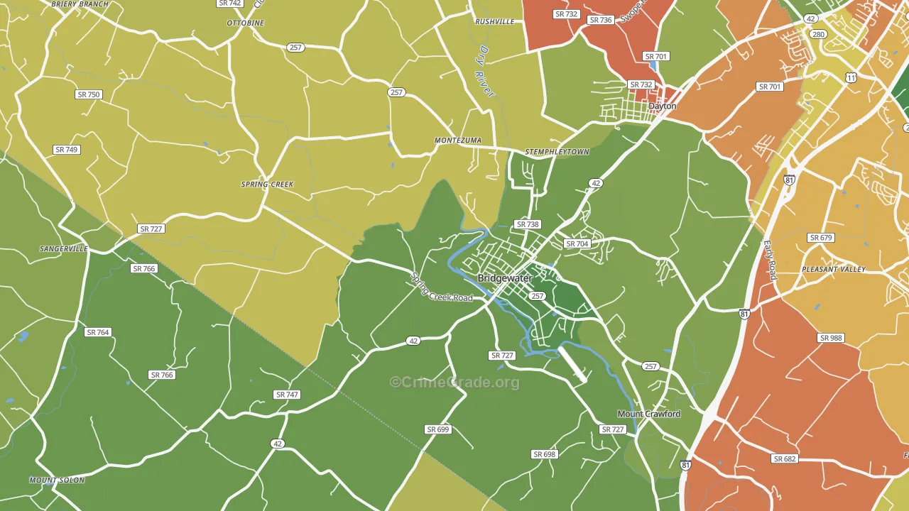 Bridgewater, VA Map of Assault Rates