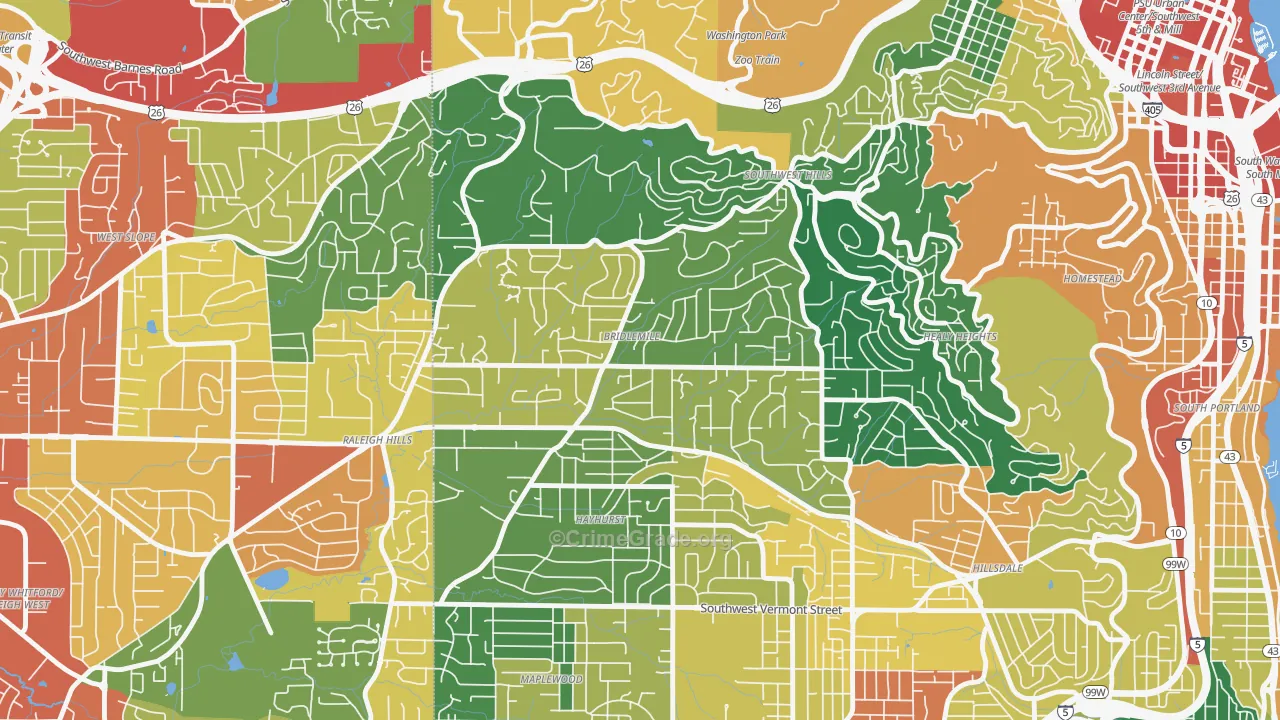 Bridlemile, Portland, OR Map of Assault Rates