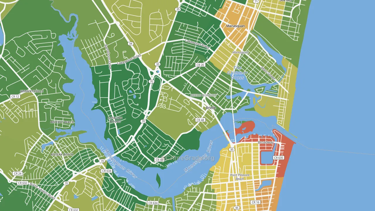 Brielle, NJ Map of Assault Rates