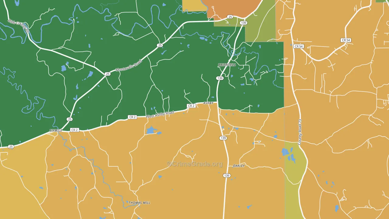 Brierfield, AL Map of Assault Rates