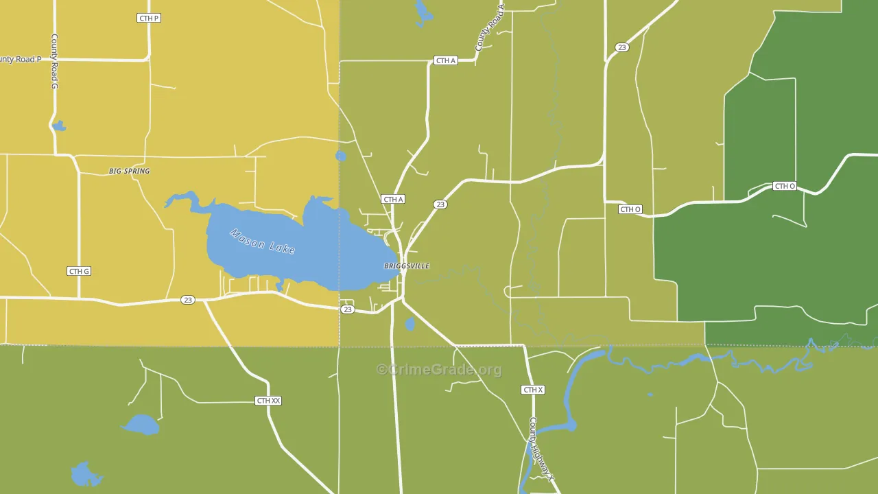 Briggsville, WI Map of Assault Rates