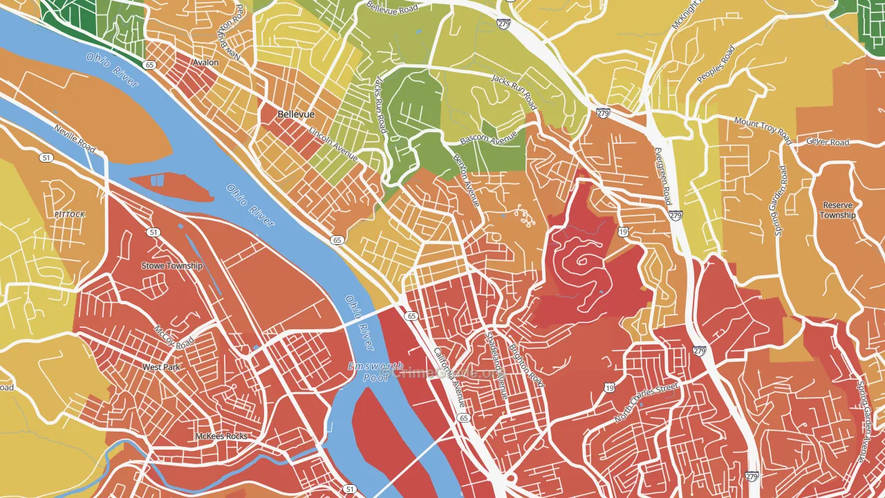 Brighton Heights, Pittsburgh, PA Map of Assault Rates
