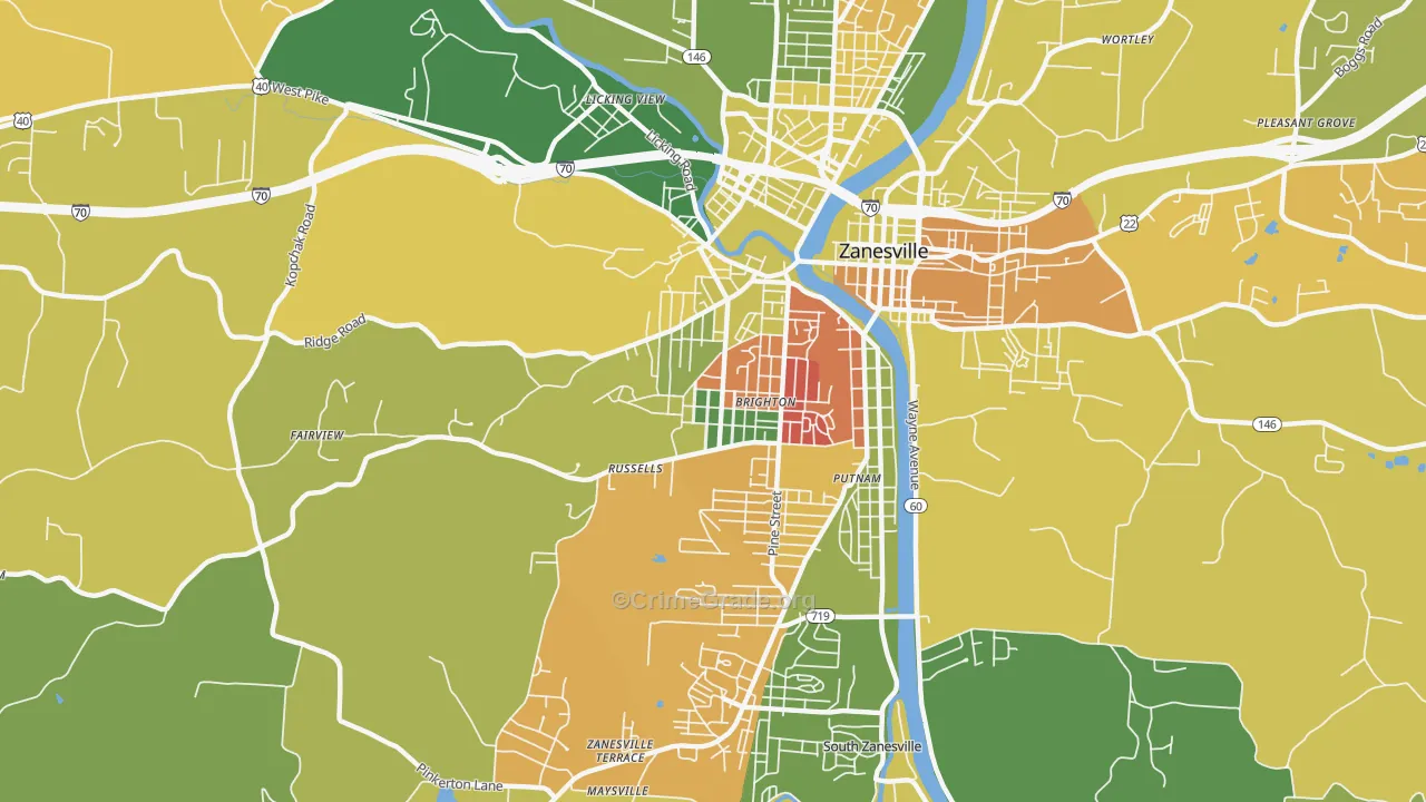 Brighton Historic District, Zanesville, OH Map of Assault Rates