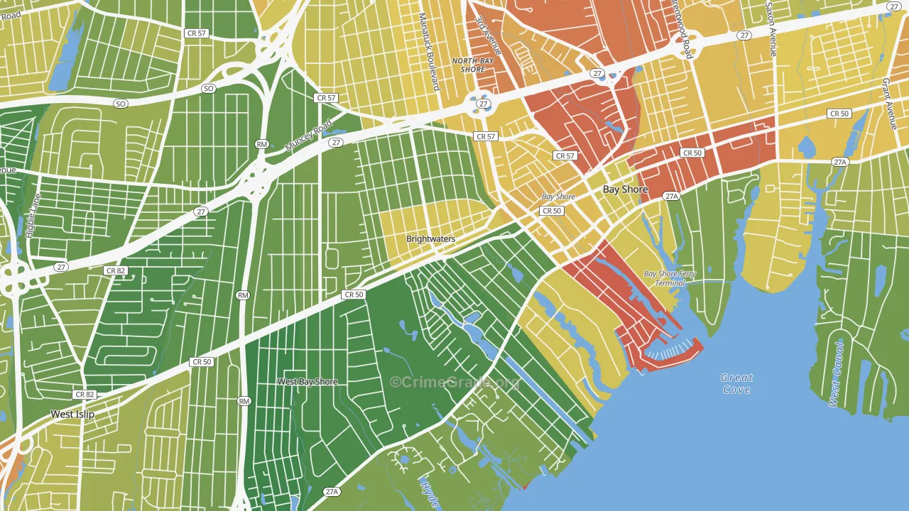 Brightwaters, NY Map of Assault Rates