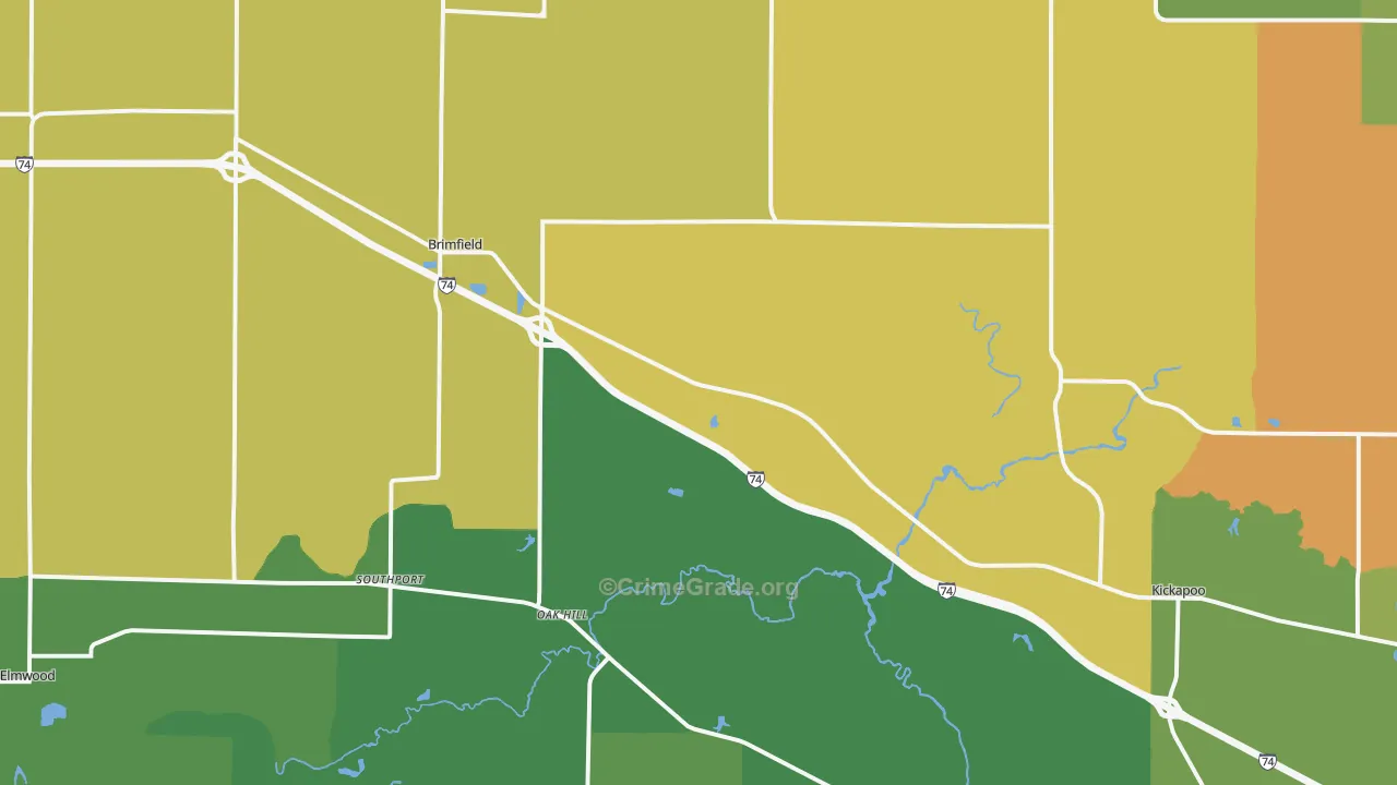 Brimfield, IL Map of Assault Rates