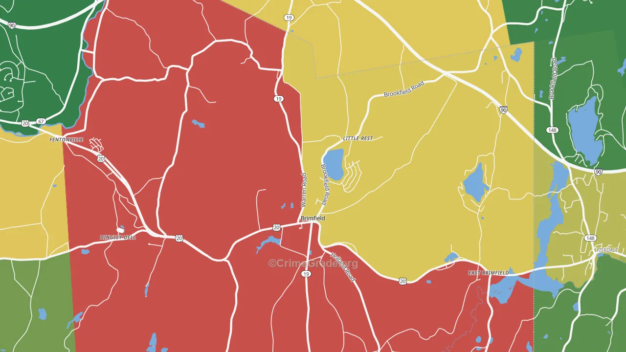 Brimfield, MA Map of Assault Rates