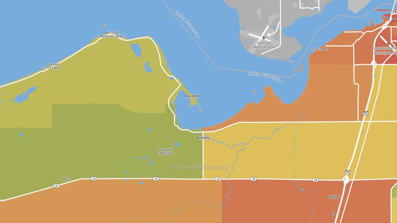 Brimley, MI Map of Assault Rates