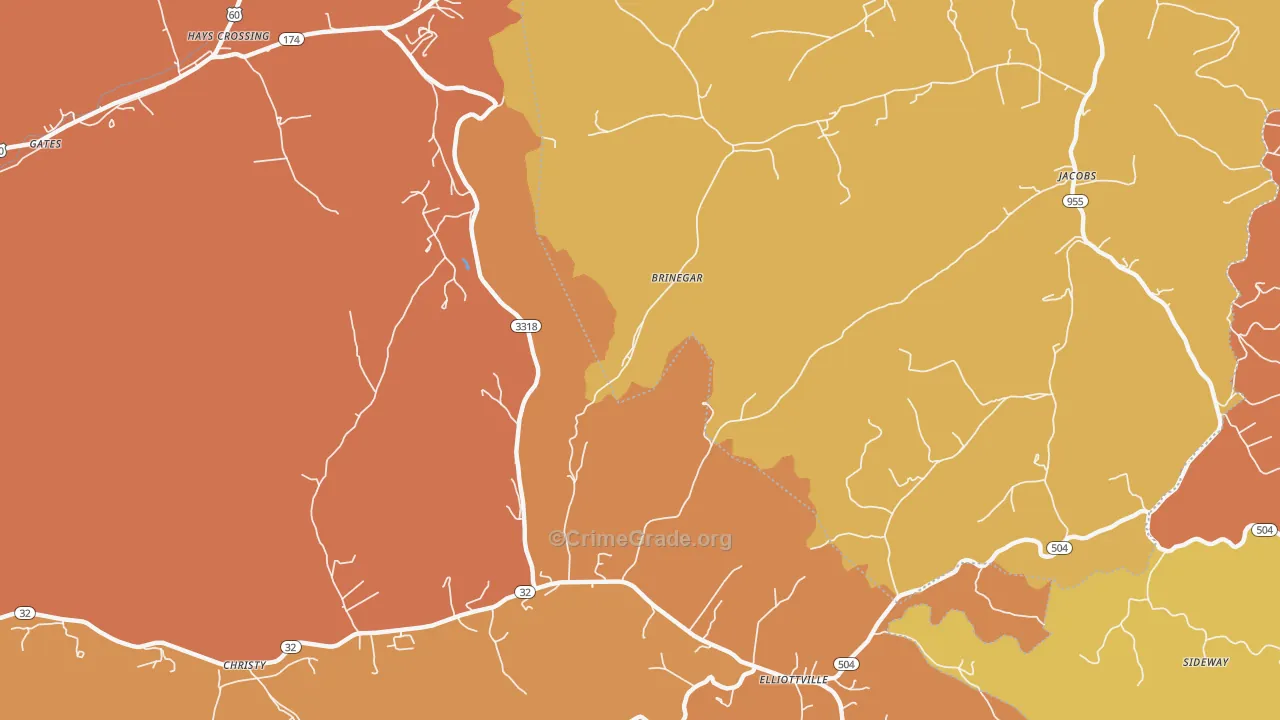 Brinegar, KY Map of Assault Rates