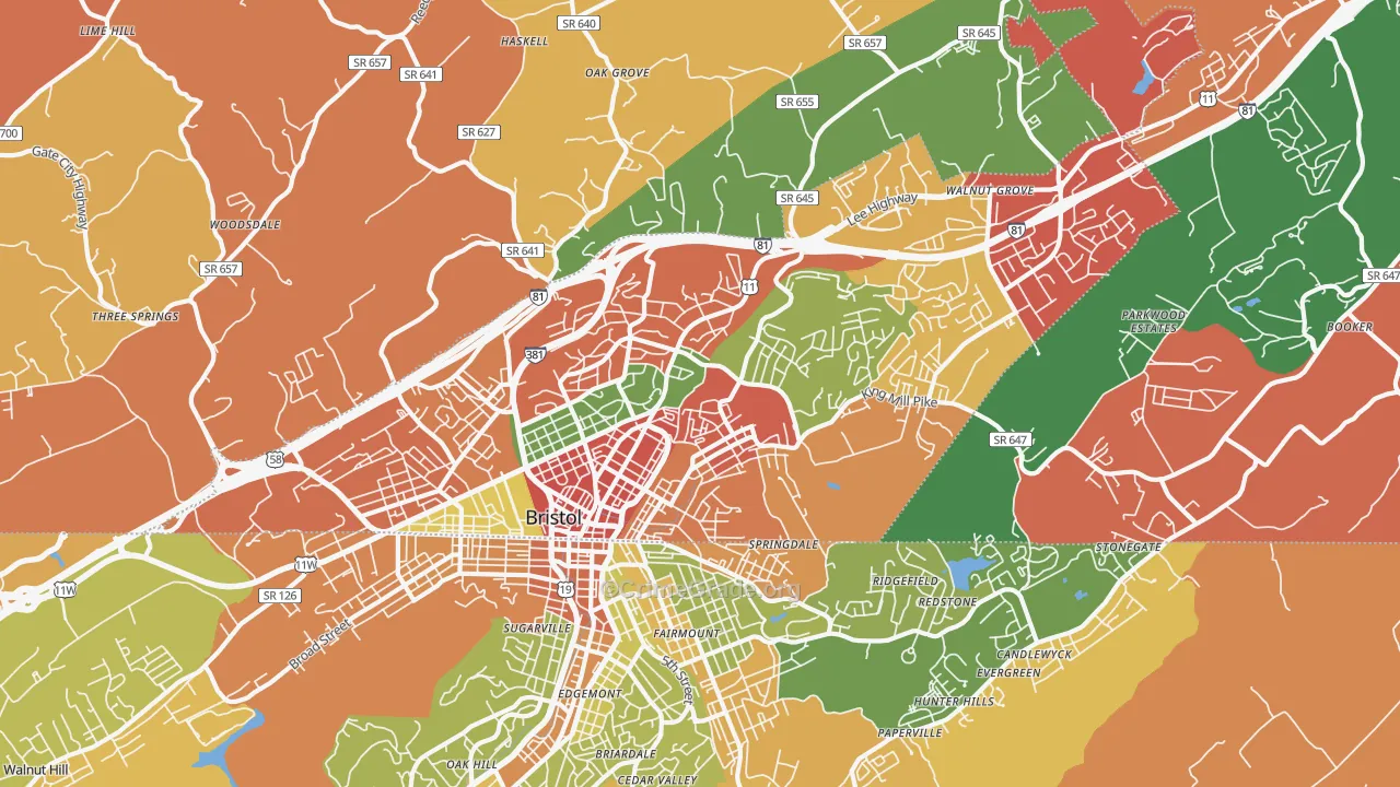 Bristol City, VA Map of Assault Rates