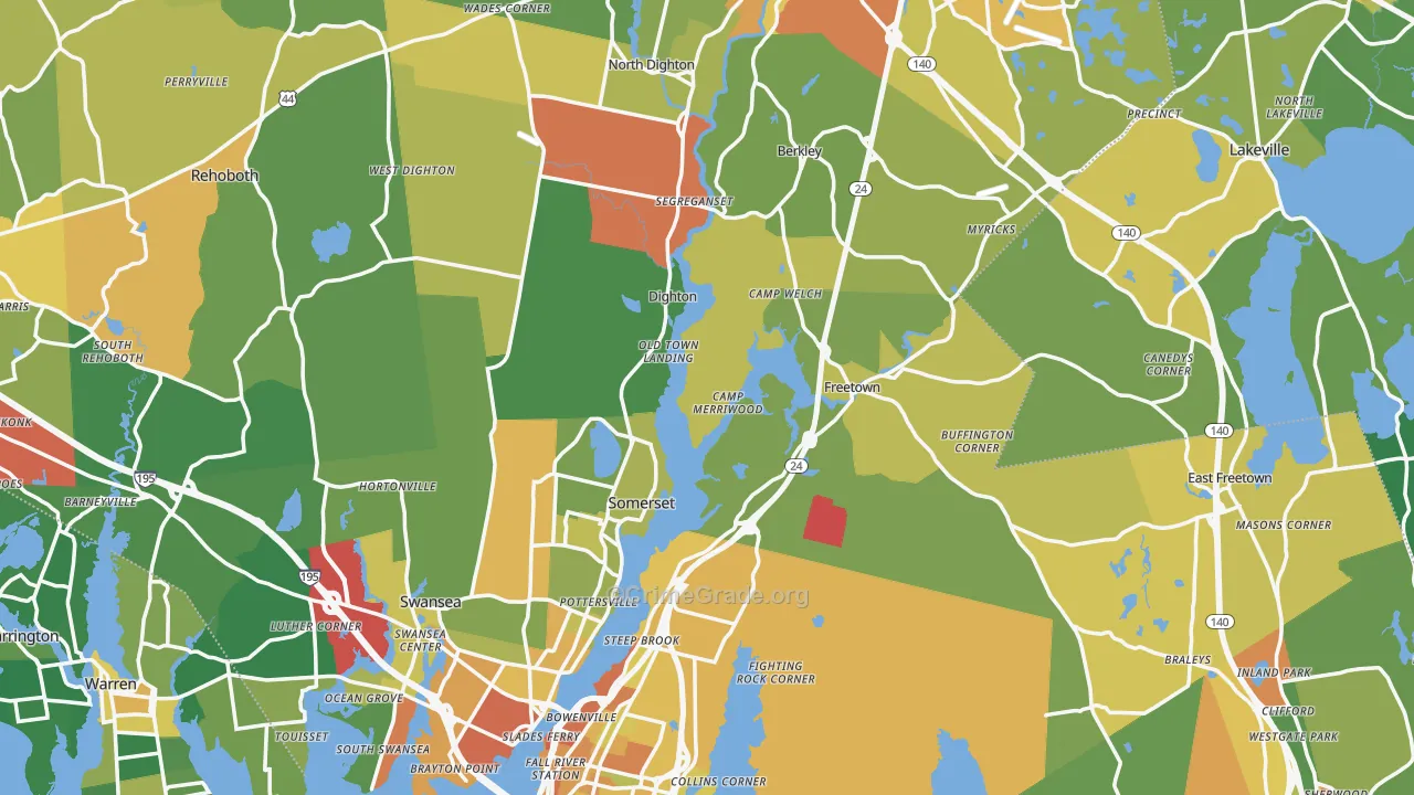 Bristol County, MA Map of Assault Rates