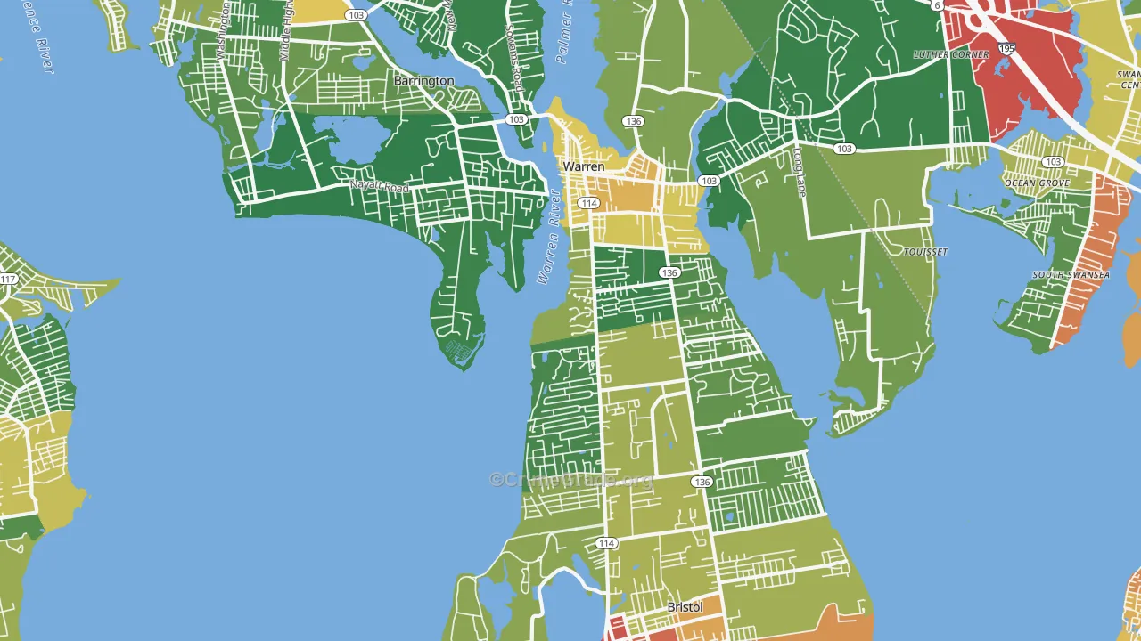 Bristol County, RI Map of Assault Rates