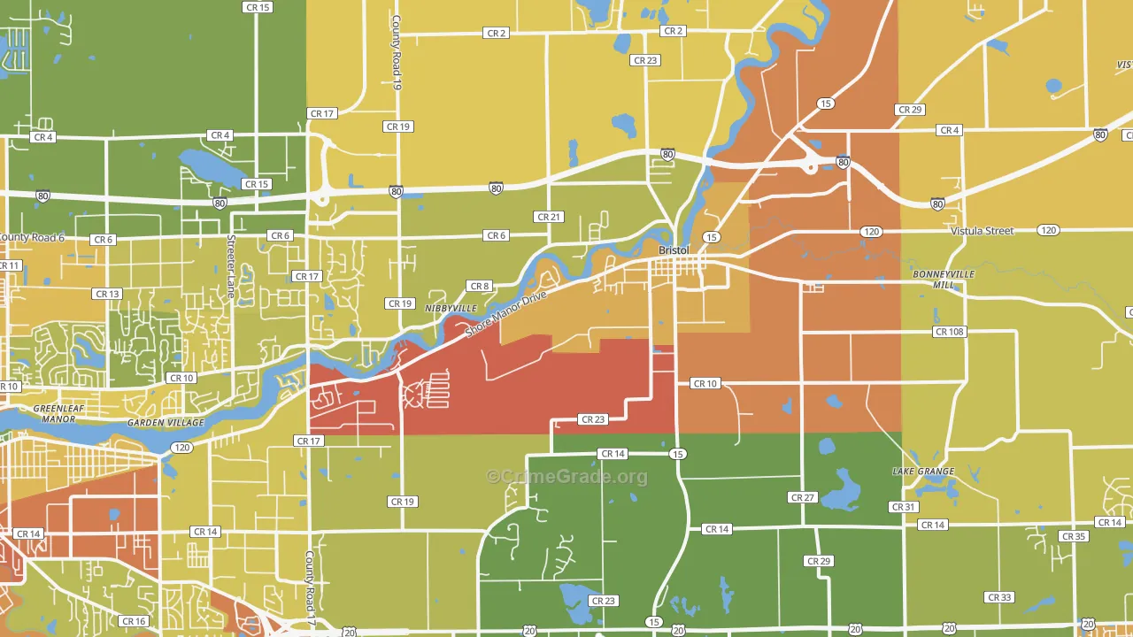 Bristol, IN Map of Assault Rates