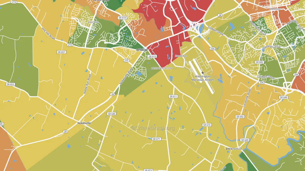 Bristow, VA Map of Assault Rates
