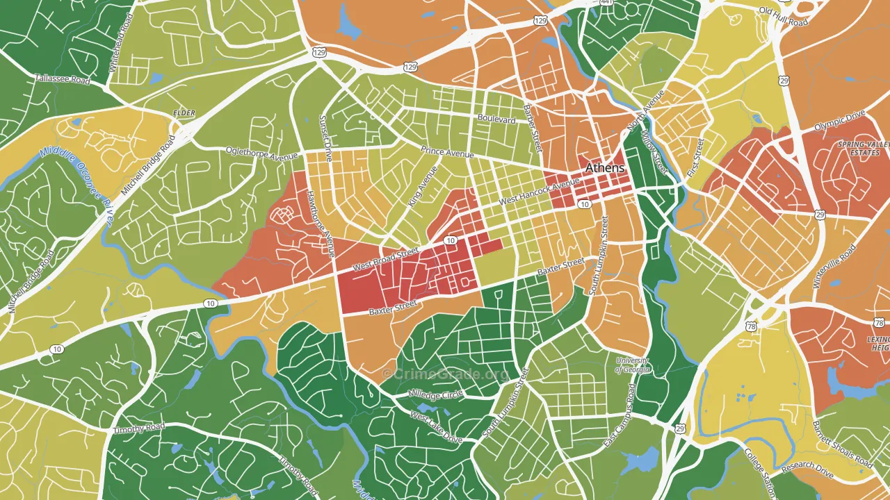 Broadacres Homes, Athens, GA Map of Assault Rates
