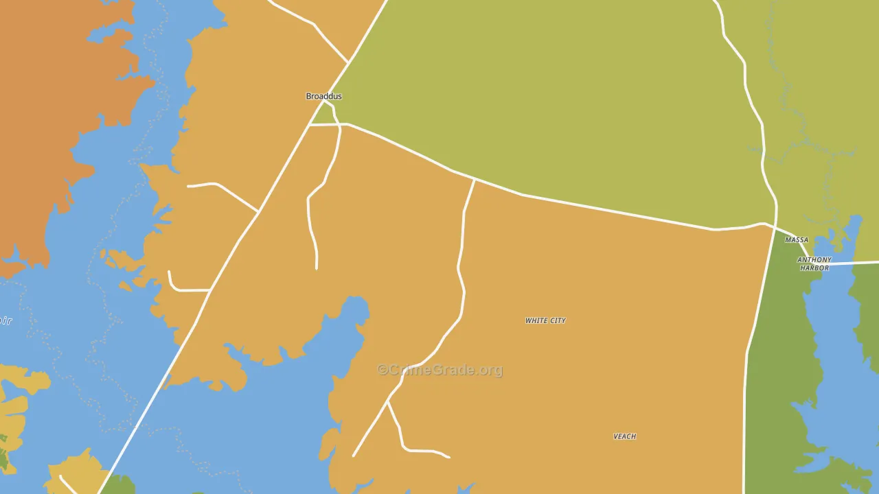 Broaddus, TX Map of Assault Rates
