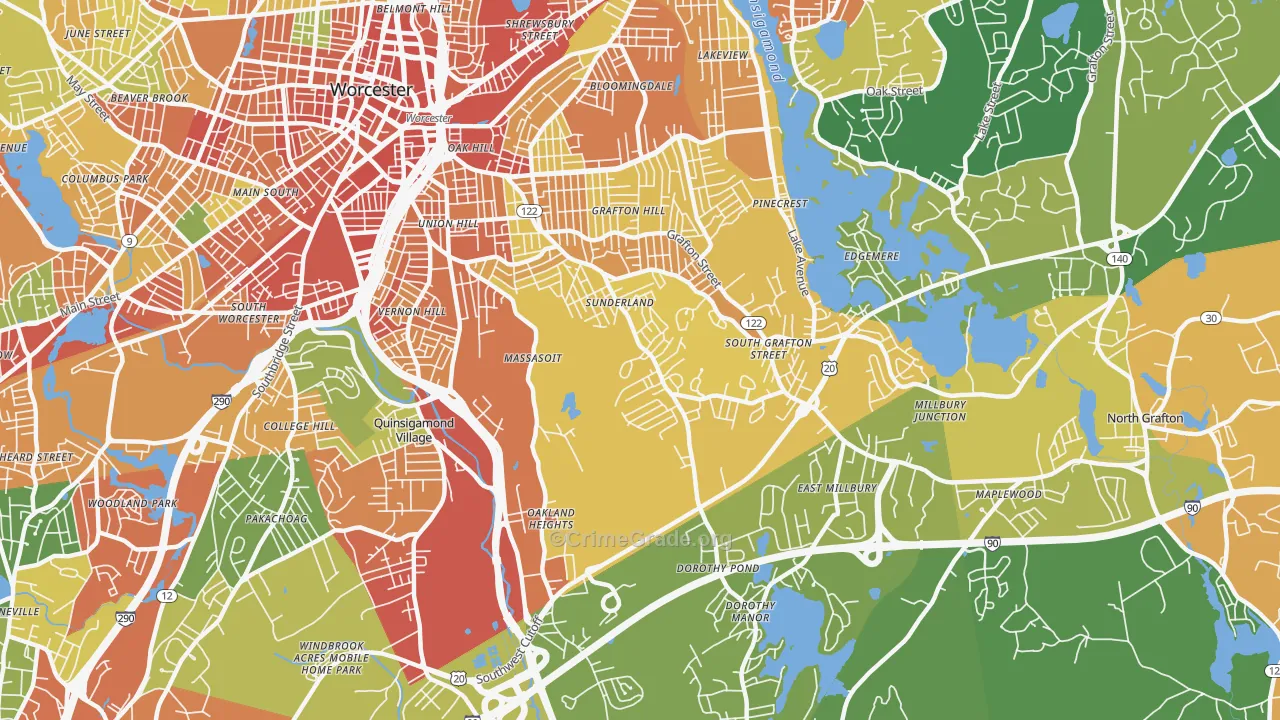 Broadmeadow Brook, Worcester, MA Map of Assault Rates