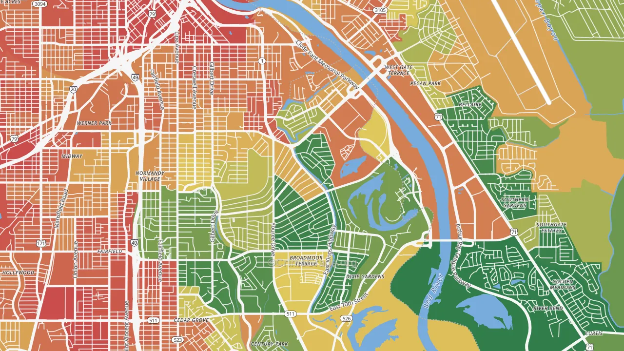 Broadmoor-Anderson Isle-Shreve Isle, Shreveport, LA Map of Assault Rates