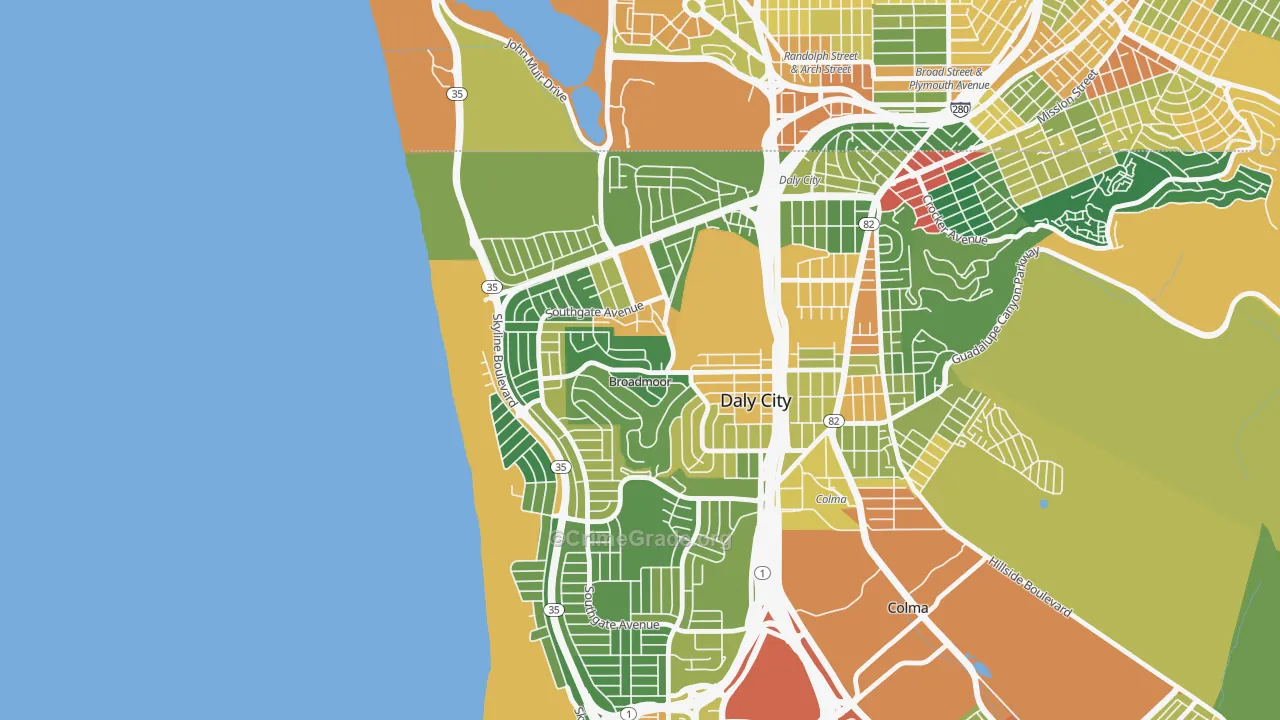 Broadmoor, Daly City, CA Map of Assault Rates