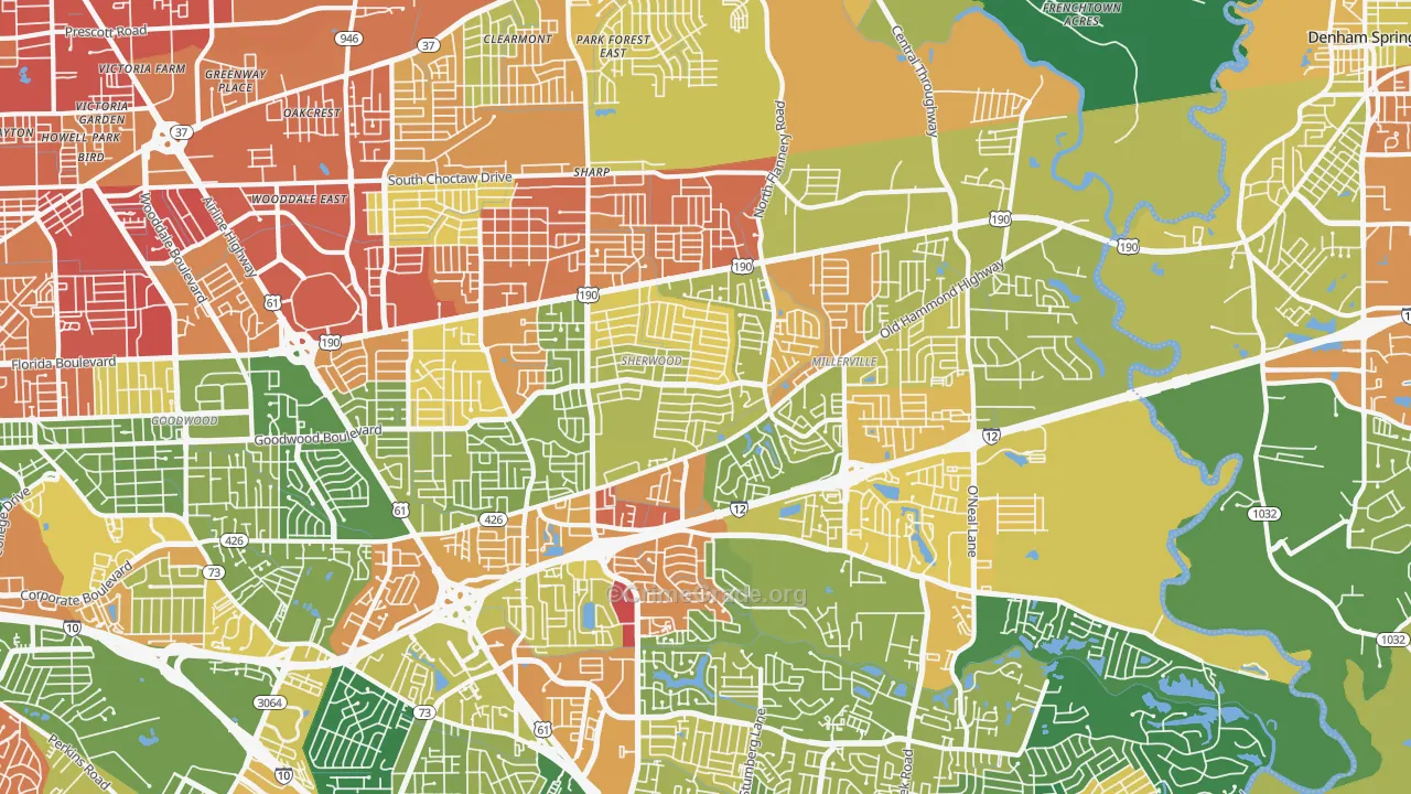 Broadmoor-Sherwood, Baton Rouge, LA Map of Assault Rates