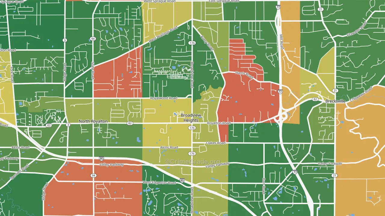 Broadview Heights, OH Map of Assault Rates
