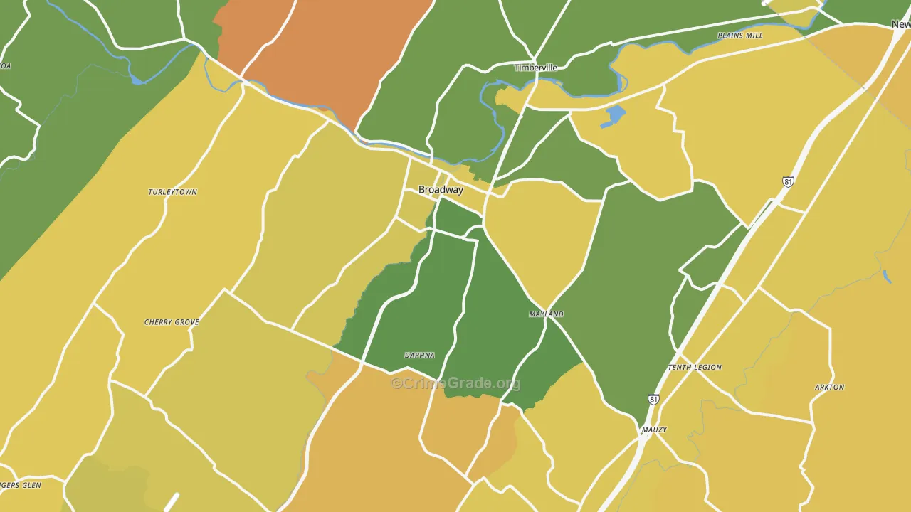 Broadway, VA Map of Assault Rates