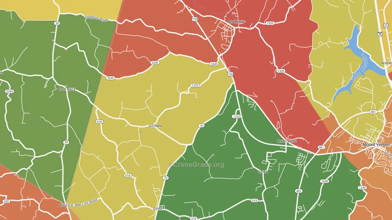 Brodhead, KY Map of Assault Rates