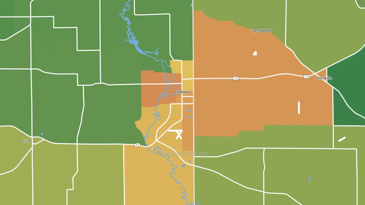 Brodhead, WI Map of Assault Rates
