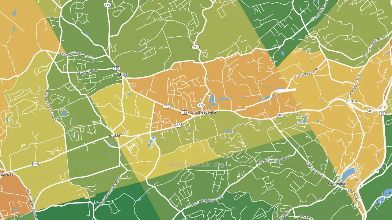 Brodheadsville, PA Map of Assault Rates