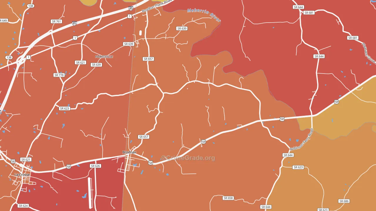 Brodnax, VA Map of Assault Rates