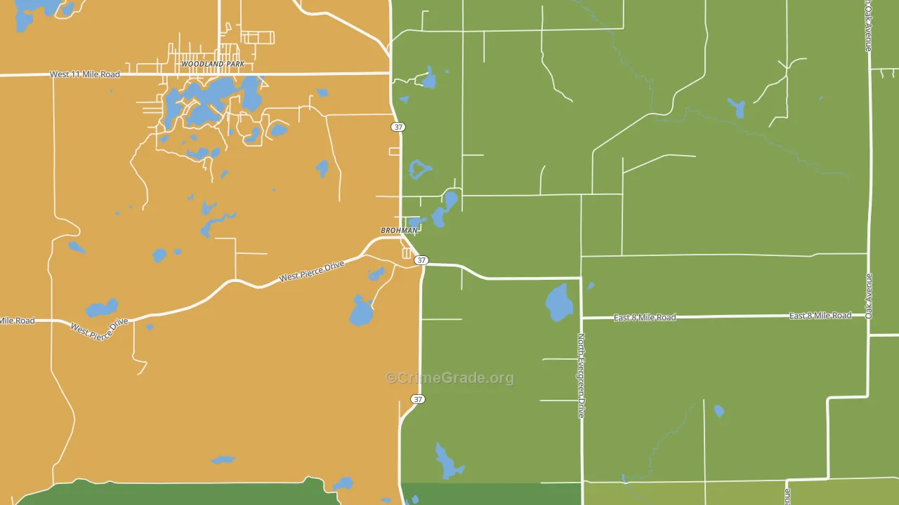 Brohman, MI Map of Assault Rates