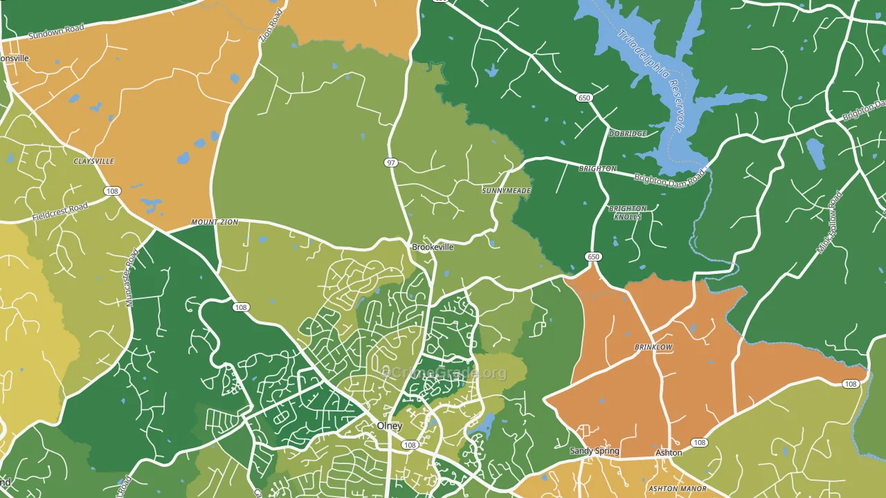 Brookeville, MD Map of Assault Rates