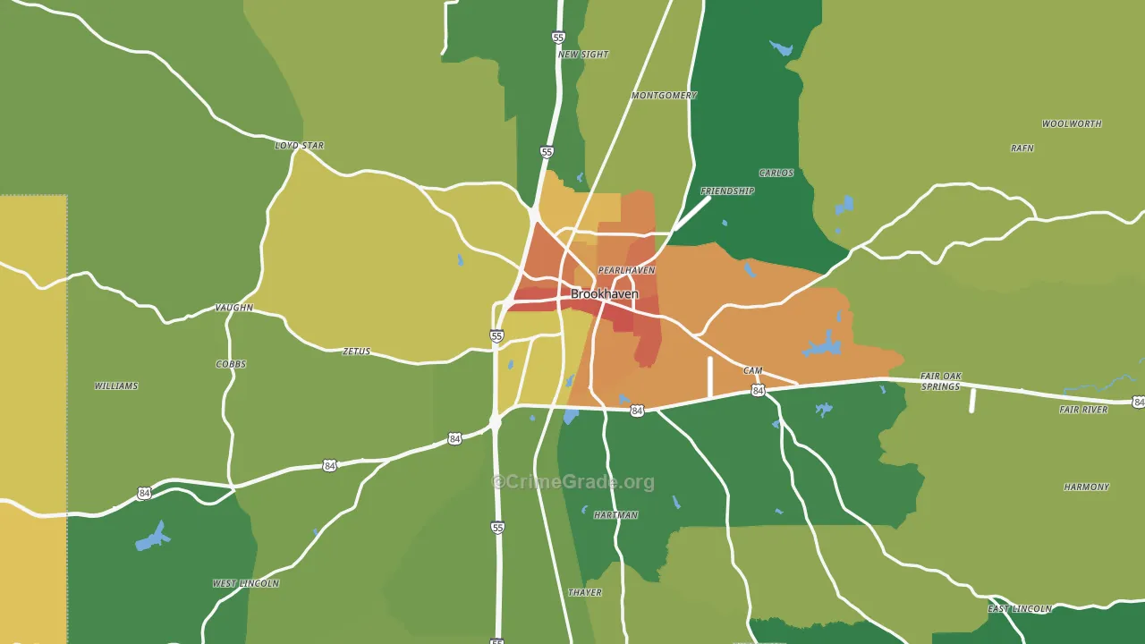 Brookhaven, MS Map of Assault Rates