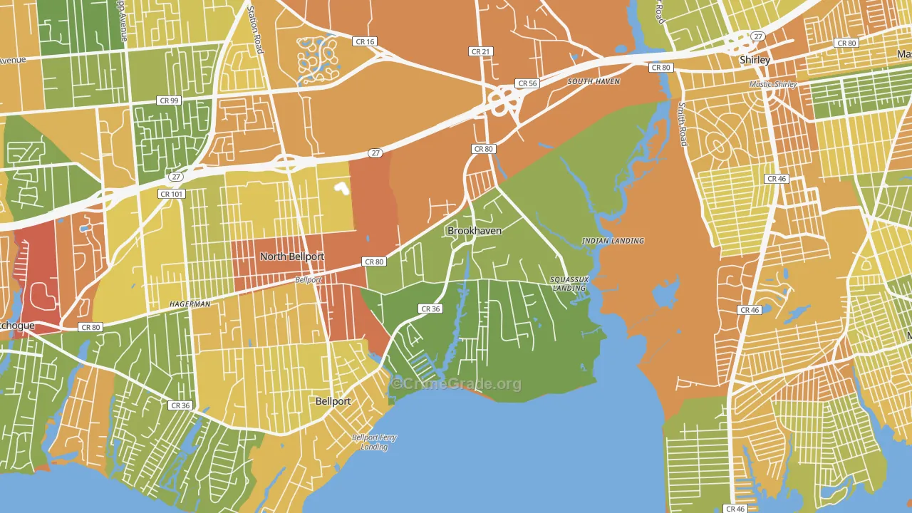 Brookhaven, NY Map of Assault Rates