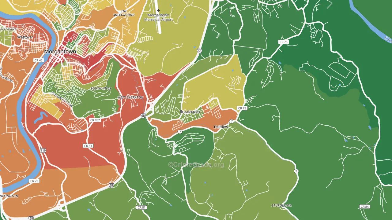 Brookhaven, WV Map of Assault Rates