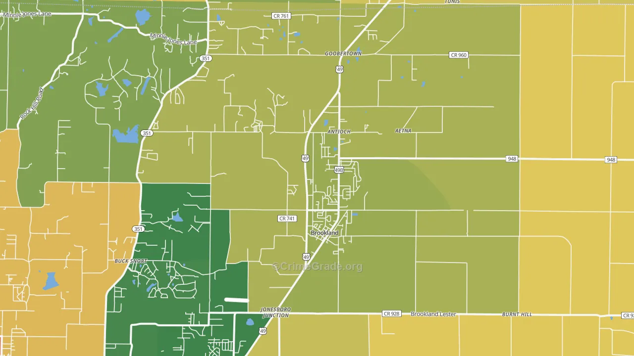 Brookland, AR Map of Assault Rates
