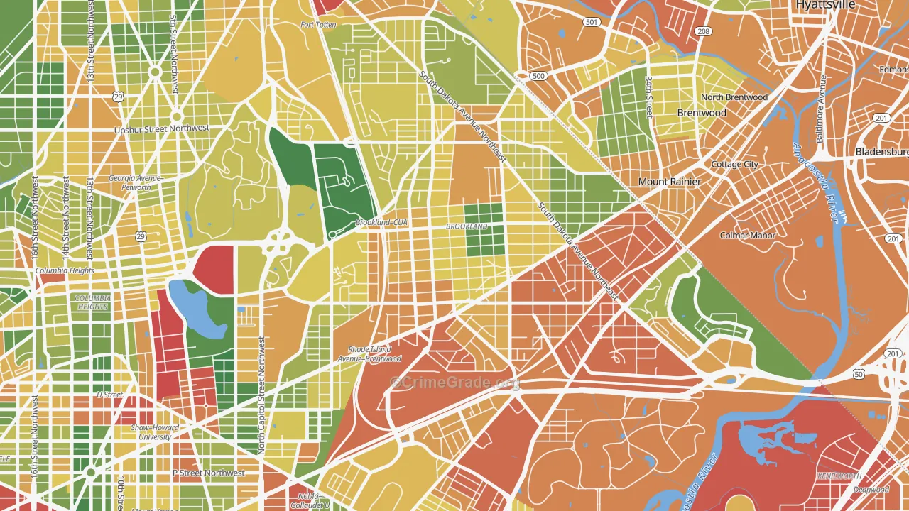 Brookland, Washington, DC Map of Assault Rates