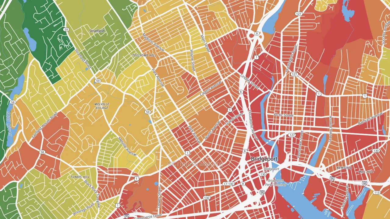 Brooklawn-St. Vincent, Bridgeport, CT Map of Assault Rates