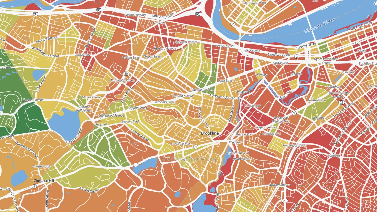 Brookline, MA Map of Assault Rates