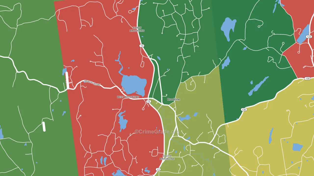 Brookline, NH Map of Assault Rates