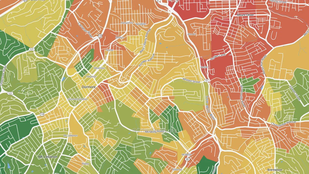 Brookline, Pittsburgh, PA Map of Assault Rates