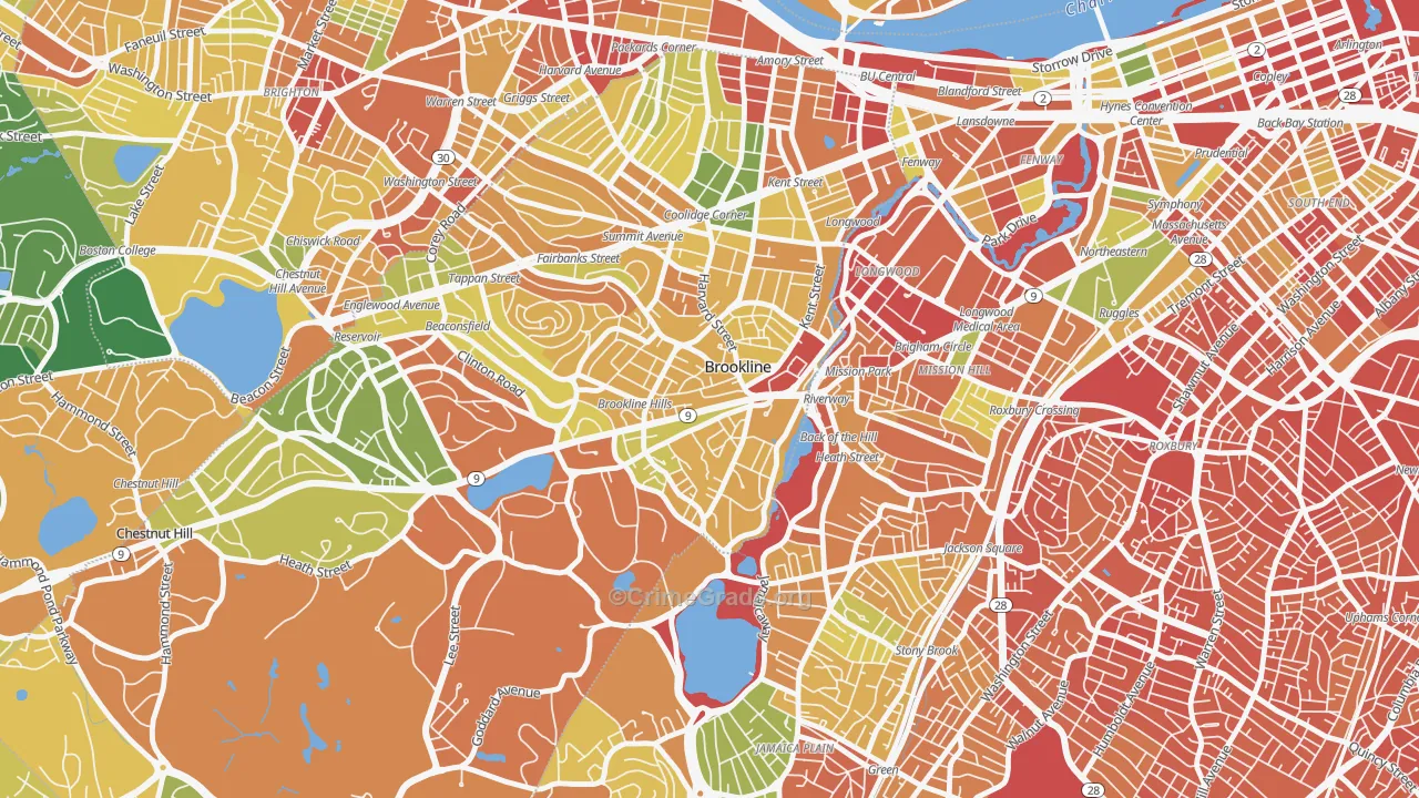 Brookline Village, Brookline, MA Map of Assault Rates