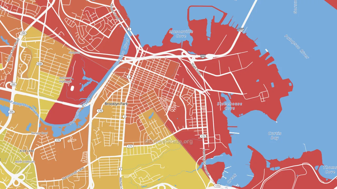 Brooklyn-Curtis Bay, Brooklyn, MD Map of Assault Rates