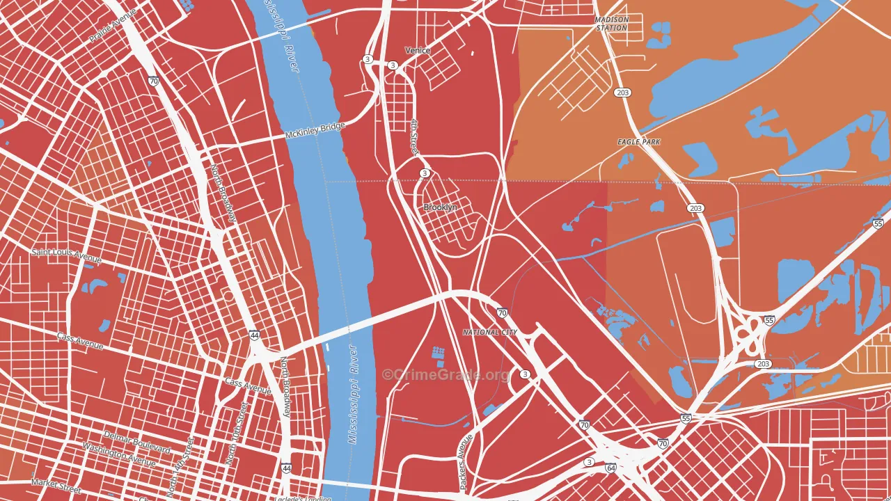 Brooklyn, IL Map of Assault Rates